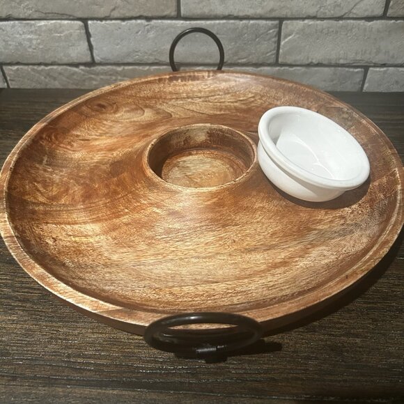 NWT Wooden Chip & Dip Serving Tray Appetizer Platter Dish Bowl Serveware - Picture 4 of 13